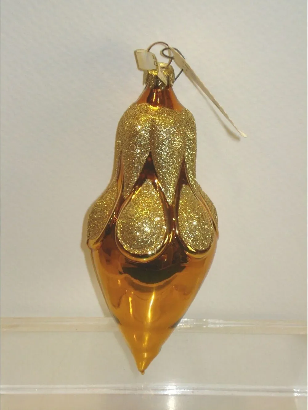 BNWT Vintage German Gold and Copper Cone Shaped Glass Christmas Ornament